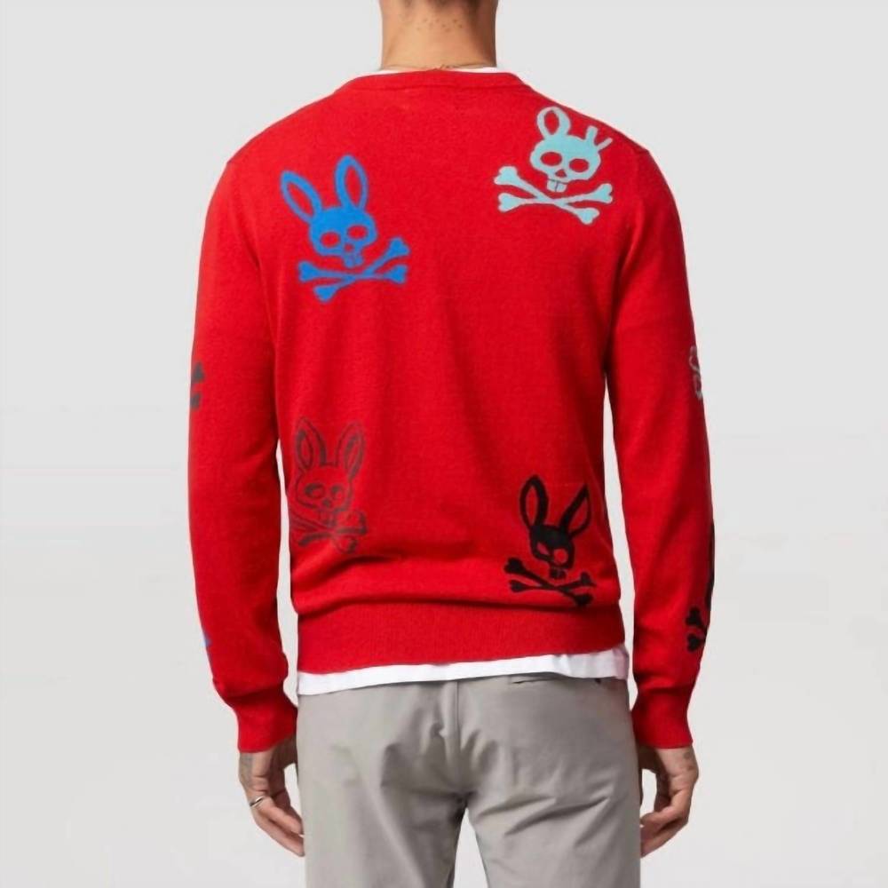 NEW PSYCHO BUNNY men's lacomb all over bunny sweater in red - Picture 2 of 5